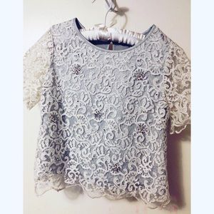 GB White lacy top with silver underlay